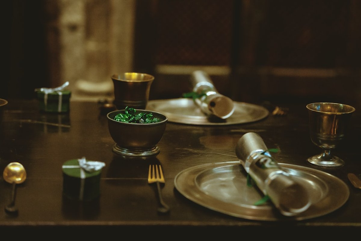 Event catering table with warm food service