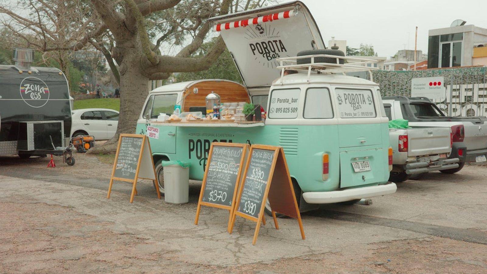 Mobile catering food stand serving fresh food at an outdoor event